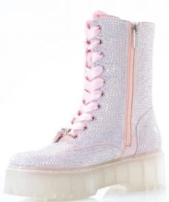 Sparkl Pink Rhinestone Combat Boots Shoes