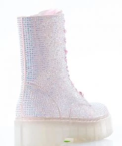 Sparkl Pink Rhinestone Combat Boots Shoes