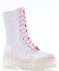Sparkl Pink Rhinestone Combat Boots Shoes