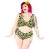 SOURPUSS CLOTHING Batty Leopard Green Monokini Swimwear