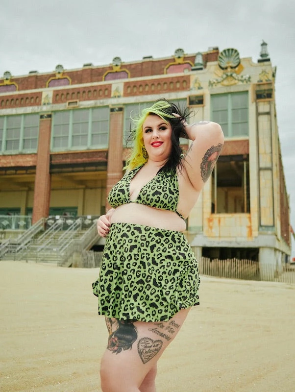SOURPUSS CLOTHING Green Batty Leopard Swim Skirt 3 SOURPUSS CLOTHING Green Batty Leopard Swim Skirt