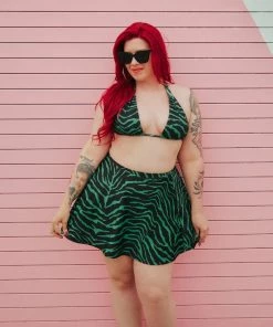 SOURPUSS CLOTHING Green Zebra Swim Skirt