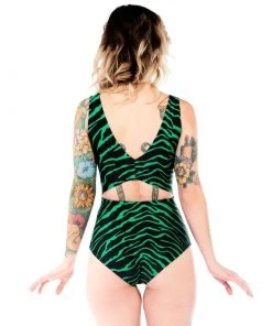 SOURPUSS CLOTHING Green Zebra Monokini