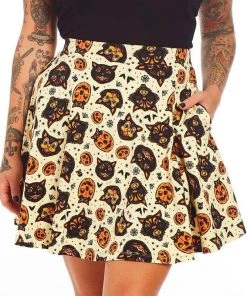 SOURPUSS CLOTHING Hallo-Kitty Skater Skirt - Cream Bottoms
