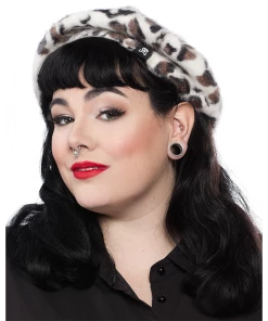 SOURPUSS CLOTHING Leopard Fur Beret Goth