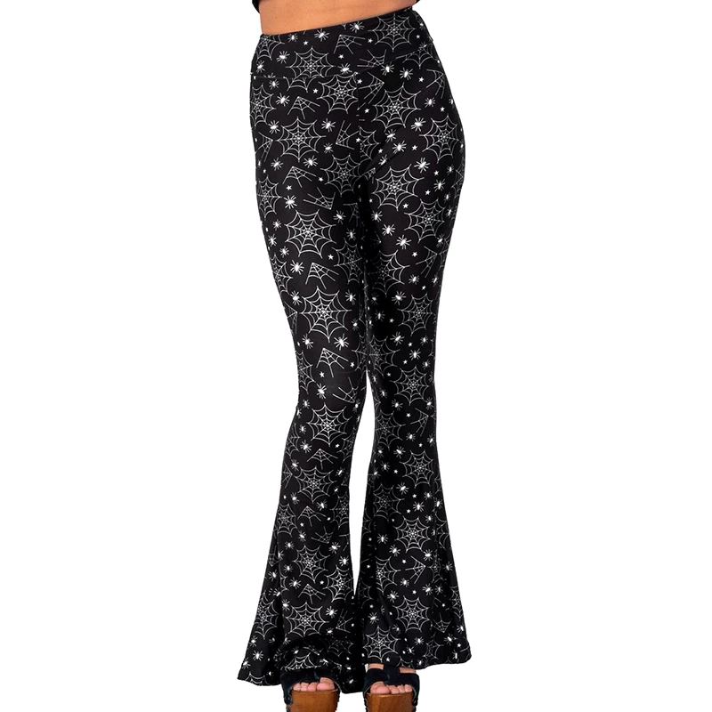 TOO FAST Spider Web Flared Bell Bottoms - Black/White Goth 4 TOO FAST Spider Web Flared Bell Bottoms - Black/White Goth