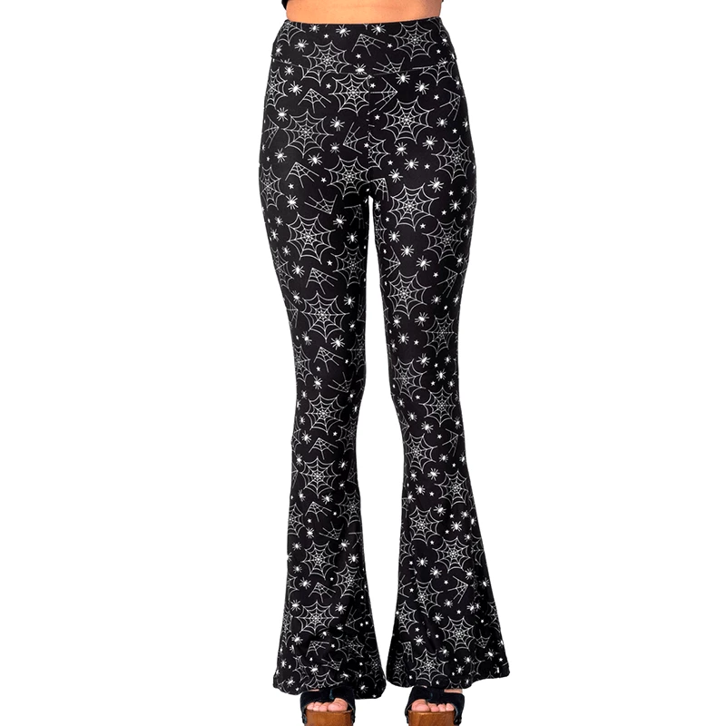 TOO FAST Spider Web Flared Bell Bottoms - Black/White Goth 3 TOO FAST Spider Web Flared Bell Bottoms - Black/White Goth
