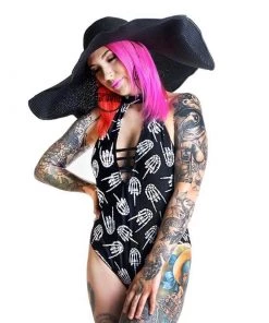 TOO FAST Up Your Skeleton Hand One-Piece Bathing Suit Goth