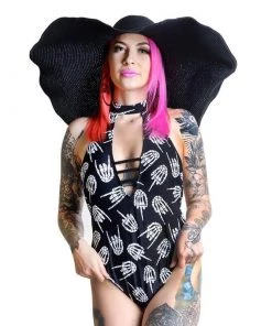 TOO FAST Up Your Skeleton Hand One-Piece Bathing Suit Goth