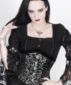 Corset Deal Corsets Brocade And Skulls Underbust Corset - Silver And Black