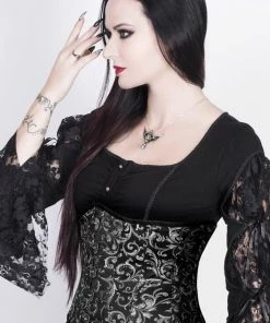 Corset Deal Corsets Brocade And Skulls Underbust Corset - Silver And Black