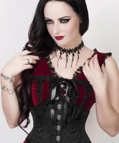 Corset Deal Corsets Brocade And Skulls Underbust Corset - Black