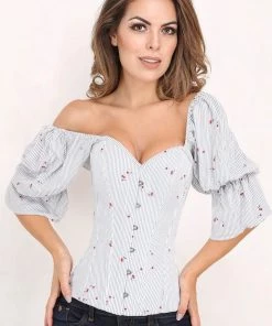 Corset Deal Cherried Searsucker Overbust Corset Top Victorian Corsets