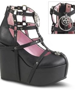 PLEASER USA Caged Heart Platforms - Black Occult Shoes