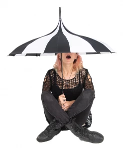 Night Bloom Morticia's Pagoda Umbrella - Black/White Accessories 7 Night Bloom Morticia's Pagoda Umbrella - Black/White Accessories