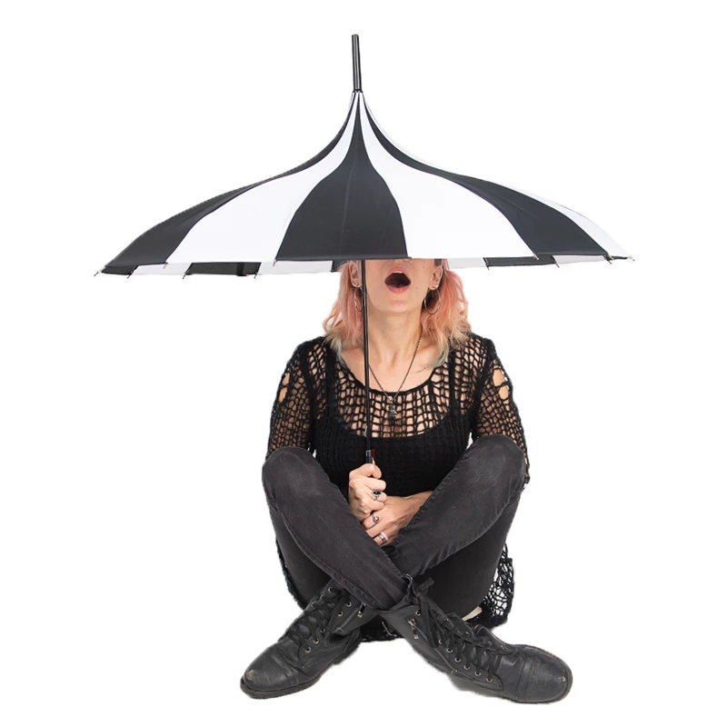 Night Bloom Morticia's Pagoda Umbrella - Black/White Accessories 5 Night Bloom Morticia's Pagoda Umbrella - Black/White Accessories