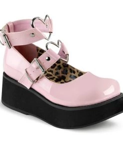 PLEASER USA Heart Buckled Mary Janes - Pink
