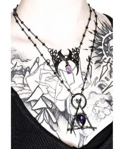 RESTYLE Branched Crescent Crystal Necklace - Black